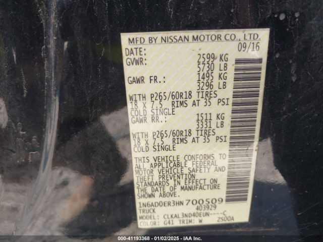 1N6AD0ER3HN700509 Nissan Frontier Sl