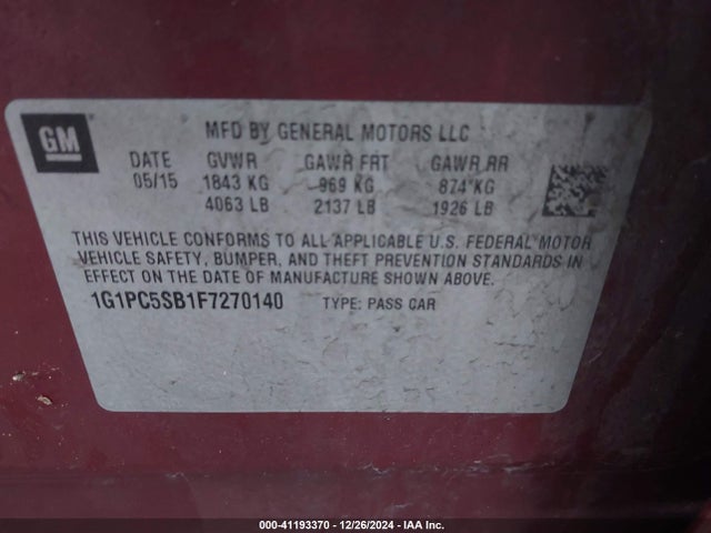 Chevrolet Cruze 1lt Auto 2015 1G1PC5SB1F7270140 Image 9
