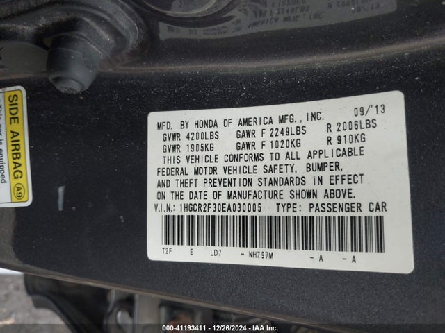 Honda ACCORD LX 2014 1HGCR2F30EA030005 Image 9