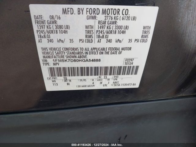 1FM5K7D80HGA54888 Ford EXPLORER XLT