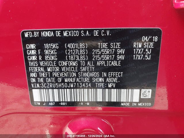 Honda HR-V EX 2018 3CZRU5H50JM713434 Image 9