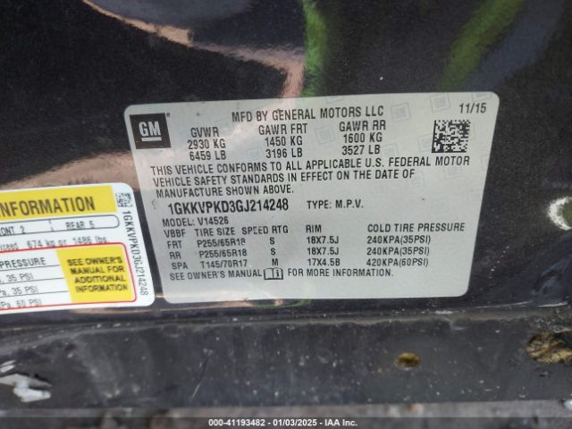 1GKKVPKD3GJ214248 GMC Acadia Sle-2