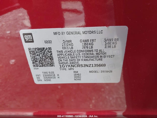 2022 CADILLAC XT5 1GYKNCRS2NZ135669 Photo 8