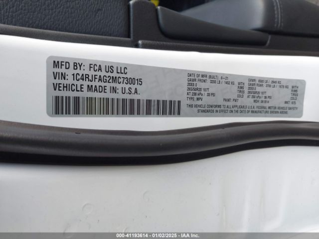 1C4RJFAG2MC730015 Jeep Grand Cherokee Laredo X 4x4