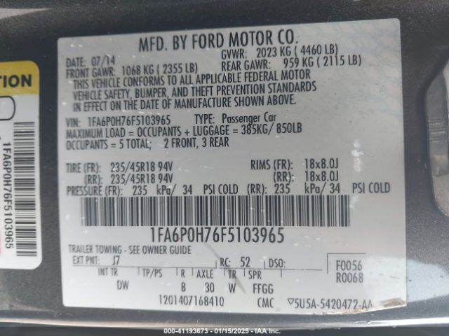 1FA6P0H76F5103965 Ford FUSION SE
