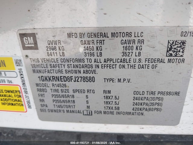 1GKKRNED8FJ278580 GMC llt