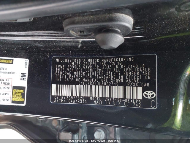 Toyota COROLLA LE 2020 5YFEPRAE1LP092715 Image 9