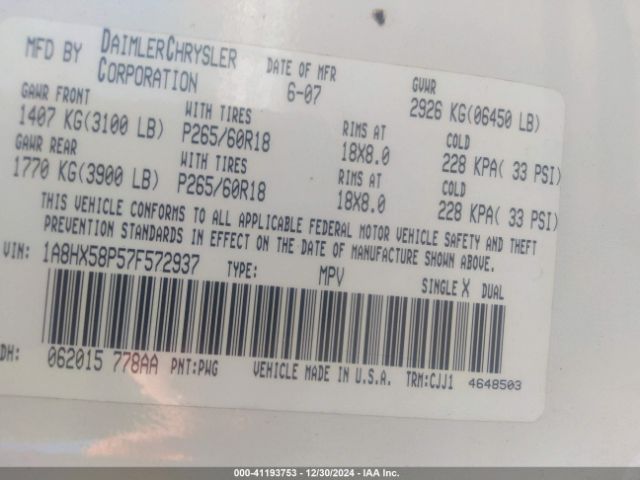 2007 CHRYSLER ASPEN 1A8HX58P57F572937 Photo 8