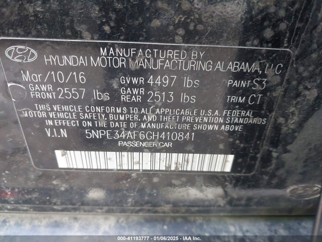 5NPE34AF6GH410841 Hyundai Sonata Limited