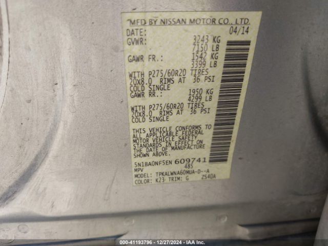 5N1BA0NF5EN609741 Nissan Armada Platinum