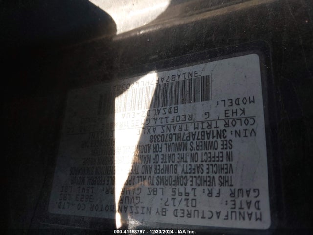 41193797 :رقم المزاد ، 3N1AB7AP7HL670388 vin ، 2017 Nissan Sentra Sv مزاد بيع