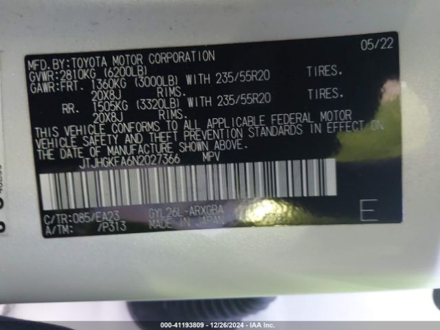 JTJHGKFA6N2027366 Lexus Rx 450hl