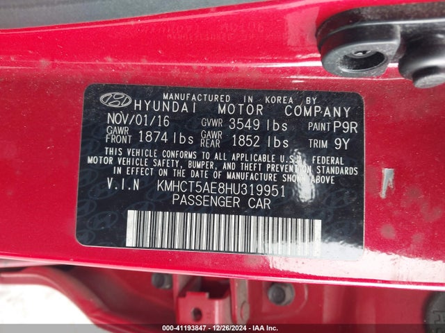 Hyundai ACCENT SE 2017 KMHCT5AE8HU319951 Image 9