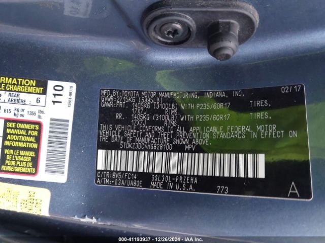 5TDKZ3DC4HS828100 Toyota Sienna Le 8 Passenger