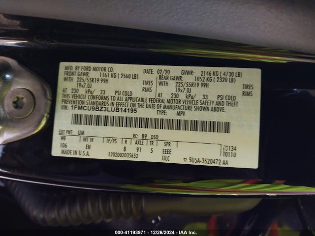 1FMCU9BZ3LUB14195 Ford Escape Se Sport Hybrid
