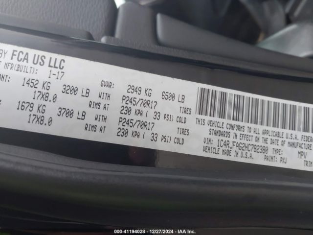 1C4RJFAG2HC782380 Jeep Grand Cherokee Laredo 4x4
