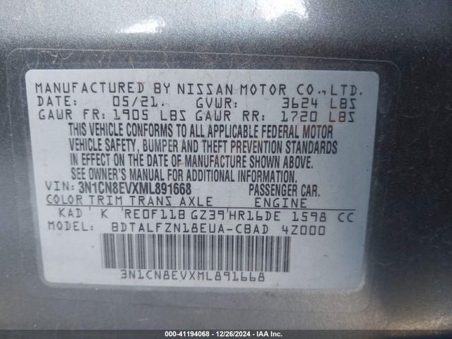 Nissan Versa Sv Xtronic Cvt 2021 3N1CN8EVXML891668 Image 9