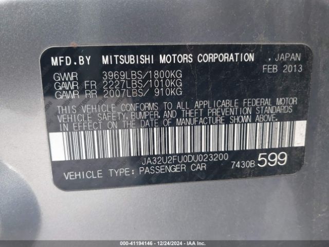 2013 MITSUBISHI LANCER JA32U2FU0DU023200 Photo 8