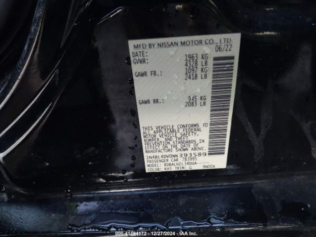 1N4BL4DV0NN393589 Nissan Altima Sv Fwd