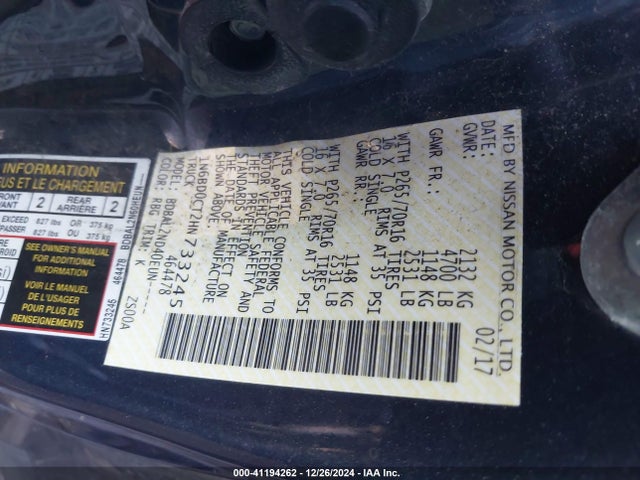 1N6BD0CT2HN733245 Nissan Frontier Sv-i4
