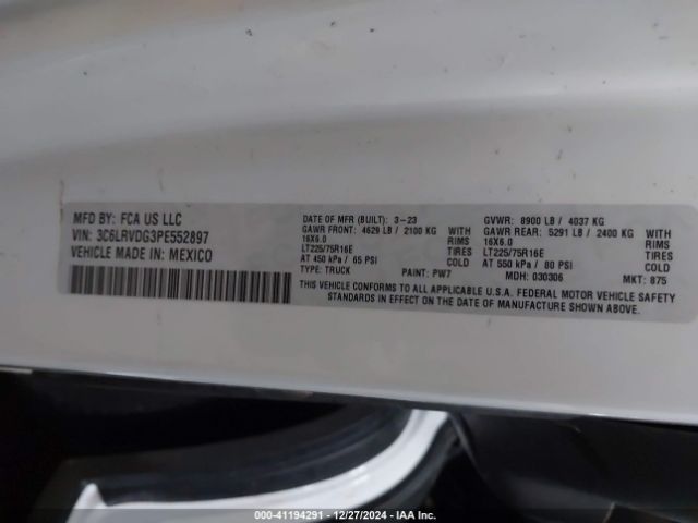 3C6LRVDG3PE552897 RAM Promaster 2500 High Roof 159 Wb