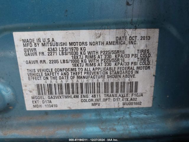 2014 MITSUBISHI OUTLANDER SPORT 4A4AP3AU6EE011834 Photo 8