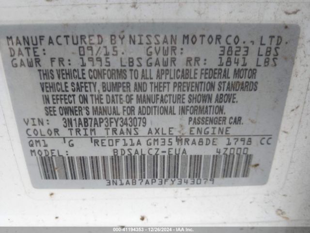 3N1AB7AP3FY343079 Nissan SENTRA S