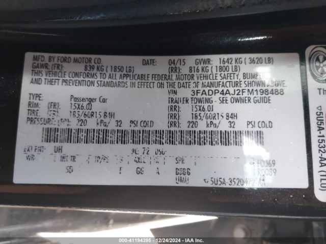 3FADP4AJ2FM198488 Ford FIESTA S