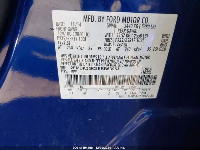 Ford EDGE SE 2014 2FMDK3GC8EBB63963 Image 9