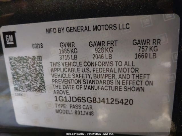 1G1JD6SG8J4125420 Chevrolet Sonic Lt Auto