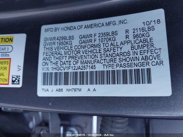 1HGCV1F12JA257145 Honda l15be