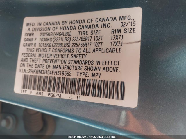 Honda CR-V EX 2015 2HKRM3H54FH519562 Image 9
