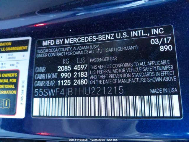 55SWF4JB1HU221215 Mercedes-Benz C 300 Luxury/sport