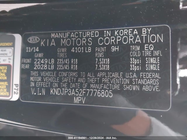 KIA SOUL + 2015 KNDJP3A52F7776805 Image 9