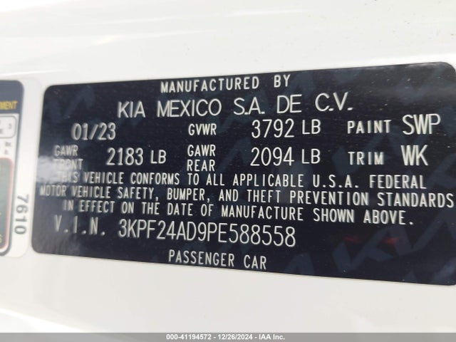 KIA Forte Lxs 2023 3KPF24AD9PE588558 Image 9