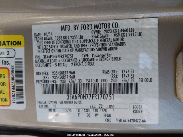 3FA6P0H77FR170751 Ford FUSION SE