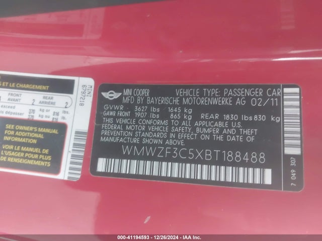 2011 MINI COOPER CLUBMAN WMWZF3C5XBT188488 Photo 8