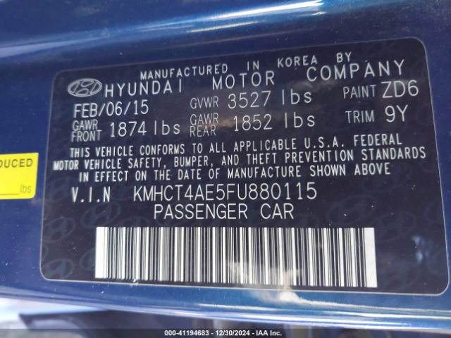 KMHCT4AE5FU880115 Hyundai ACCENT GLS