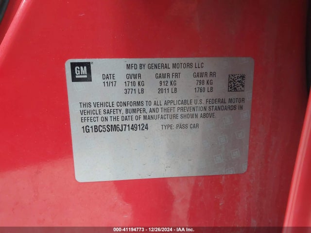 1G1BC5SM6J7149124 Chevrolet Cruze Ls Auto