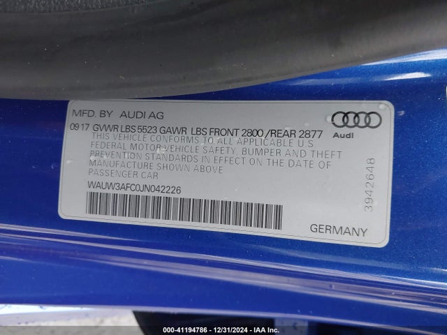 WAUW3AFC0JN042226 Audi A7 3.0t Premium Plus
