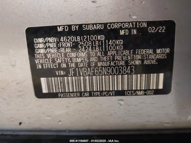 Subaru Wrx Premium 2022 JF1VBAF65N9003843 Image 9