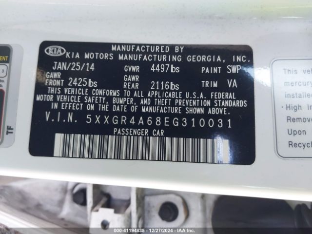 5XXGR4A68EG310031 KIA Optima Sx Turbo
