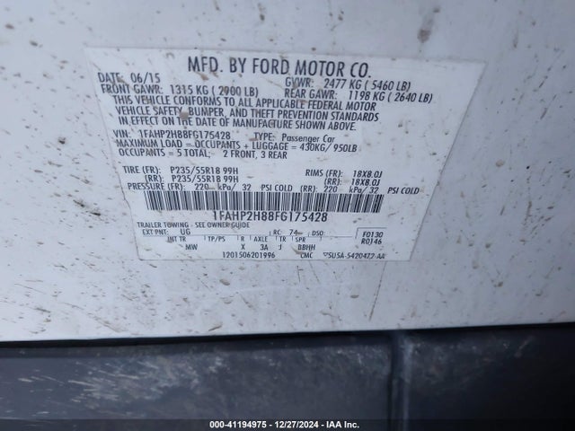 1FAHP2H88FG175428 Ford TAURUS SEL
