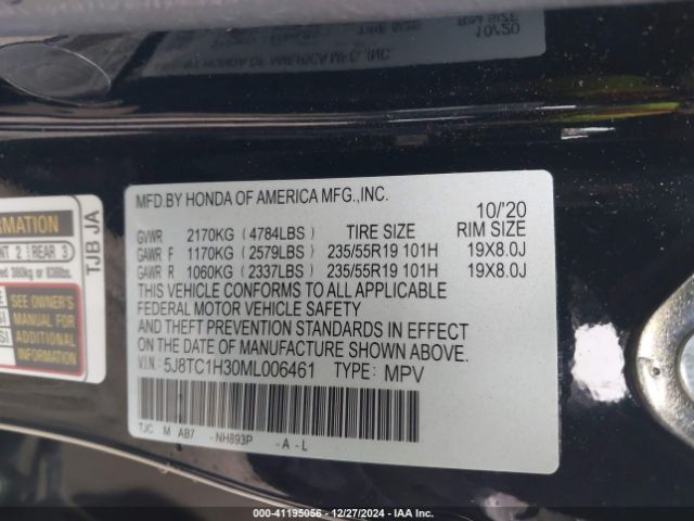 5J8TC1H30ML006461 Acura Rdx Standard