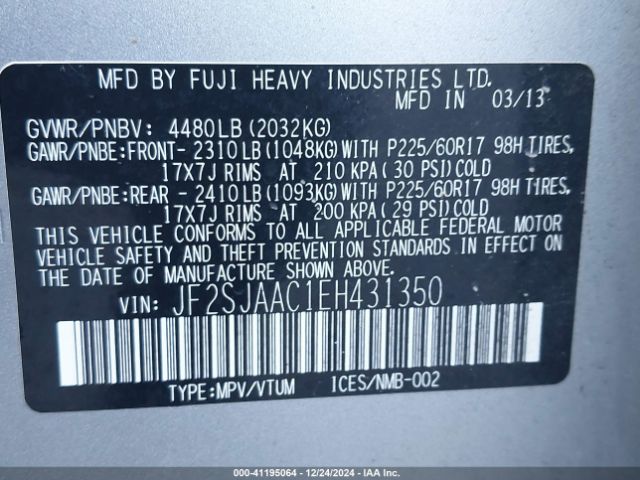 JF2SJAAC1EH431350 Subaru Forester 2.5i