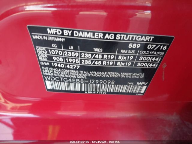 WDCTG4EB8HJ299098 Mercedes-Benz GLA 250