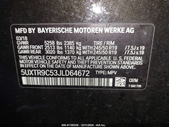 5UXTR9C53JLD64672 BMW X3 Xdrive30i