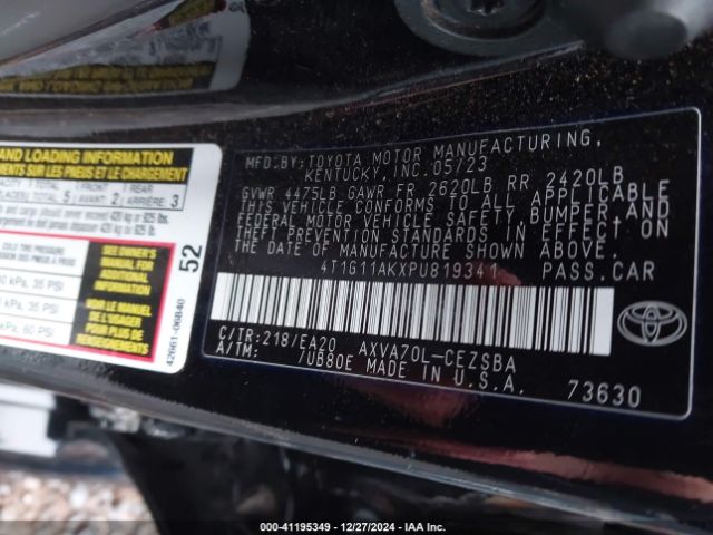 4T1G11AKXPU819341 Toyota CAMRY SE