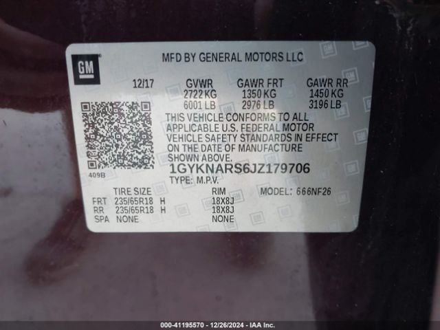 1GYKNARS6JZ179706 Cadillac Xt5 Standard