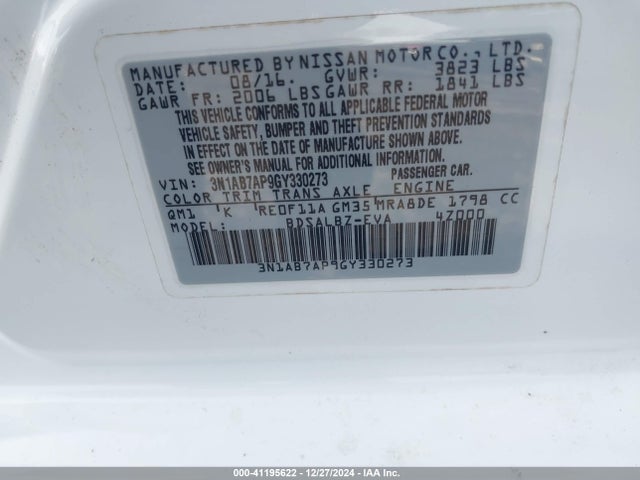 3N1AB7AP9GY330273 Nissan SENTRA S